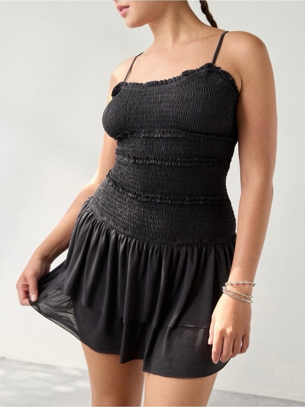 NWOT Urban Outfitters UO Heidi smocked drop waist mini dress S